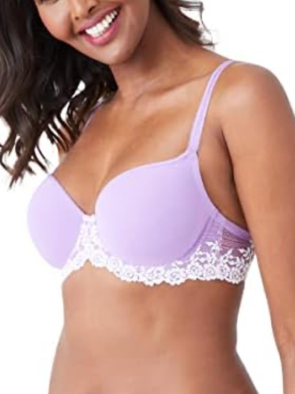 Wacoal Lavender Purple and Embrace White Lace-Trim Contour Bra 38D